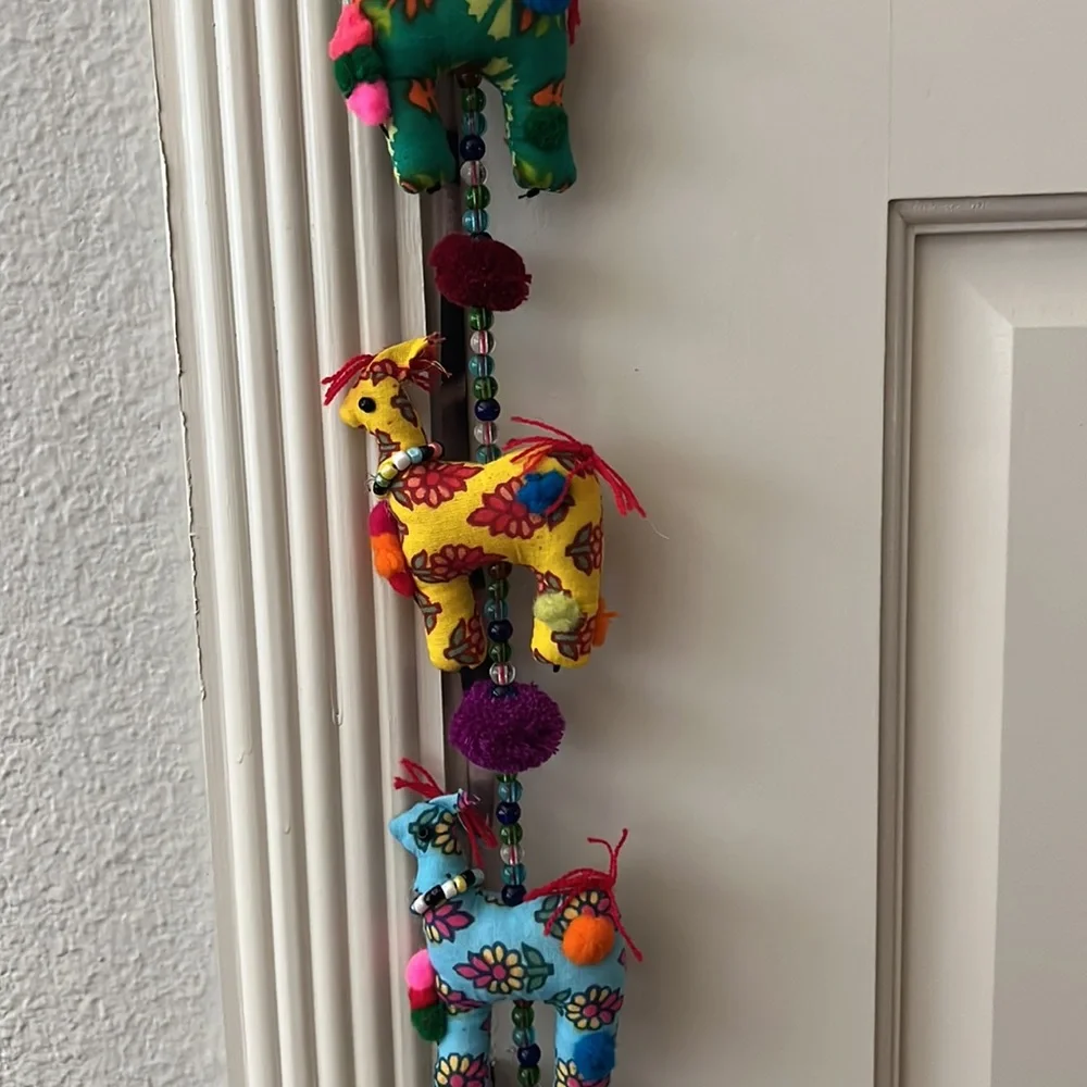 Nwt World Market beaded Llama hanging door bell garland decorative 33”